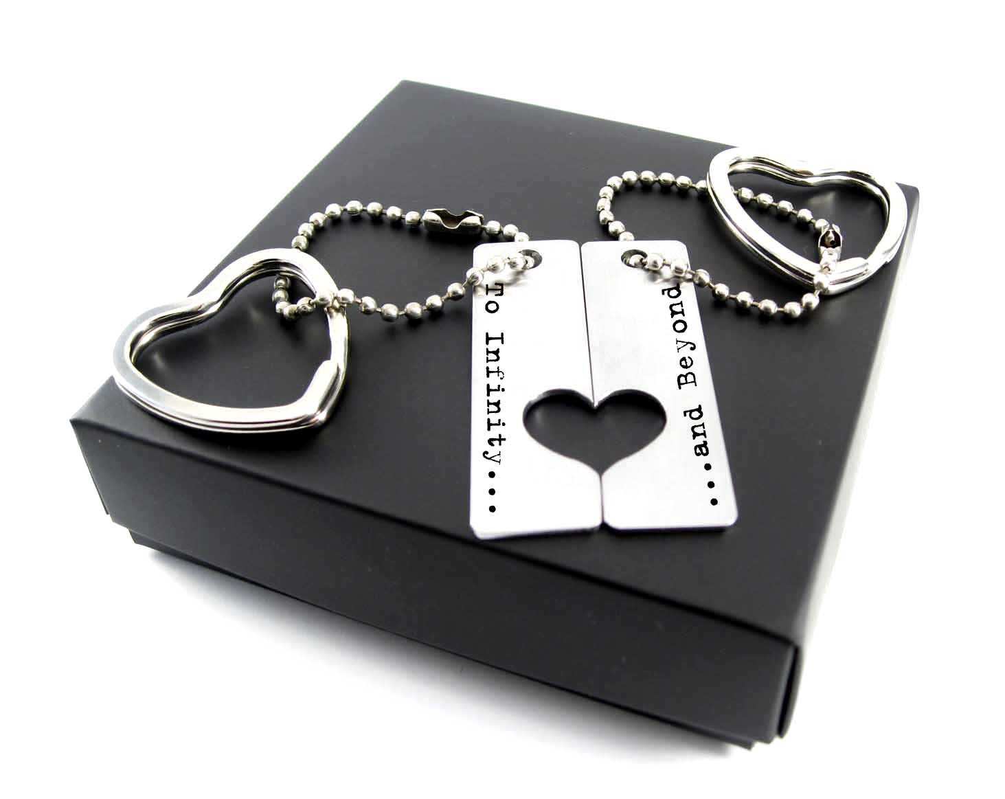 Couple Heart Keychain / Personalized laser engraved keychain