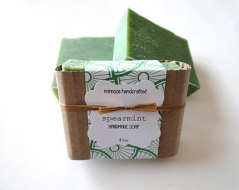 Handmade Spearmint Soap, Cold Process Soap, Vegan Soap 4.5oz