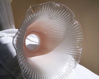 Lamp shade french vintage Glass shell pink fluted pleated