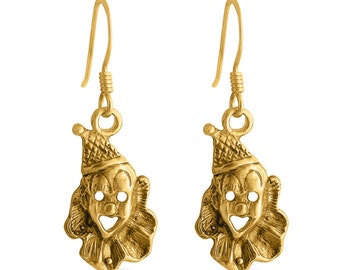 Laughing Clown Face Circus Joker Funny Comedian Mime Drop Dangle Hook Earrings #14K Gold Plated over 925 Sterling Earrings #Azaggi E0517G