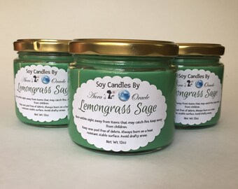 Lemongrass Sage 12oz Soy Wax Candle