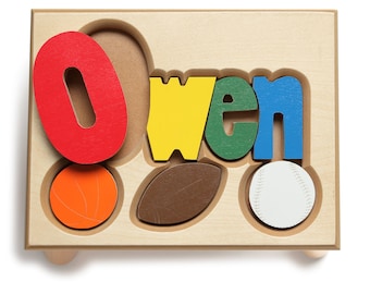 Sport Theme Name Puzzle Stool, Custom Name Puzzle Stool, Baby Gift, Nursery, Wooden Name Puzzle Stool, Baby Gift, Wooden Stool
