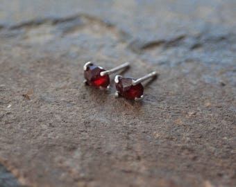 Red Garnet Stud Earrings / Garnet Earrings / Red Gemstone Earrings / Sterling Silver Earrings / January Birthstone / Valentines