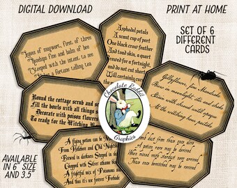 Halloween Spell Cards Tags Potion Labels Spellbook Primitive Digital Download Vintage Style Printable Prim Witch Spells Clip Art Image Sheet