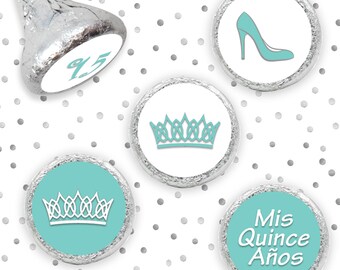 Quinceanera Blue Quince Theme Stickers - Hershey Kisses, Quince Mis Quince Anos 15, Quince Candy, Robins Egg Quince Princess - 324 Count