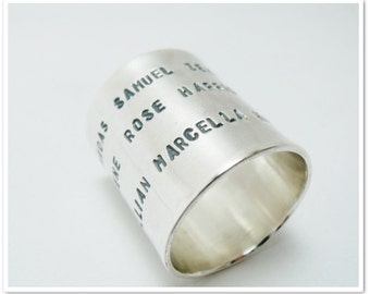 Personalized Extra Wide Ring Band Sterling Silver - Personalized Hand Stamped Ring - Statement piece - Big Bold Ring