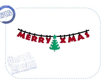 Merry Xmas Machine Embroidery Design Wishes Merry Christmas Holiday Christmas Tree Instant Download 3 Sizes