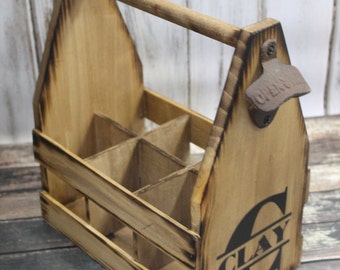 Personalized Beer Caddy with Bottle Opener - Personalized Wood Beer Caddy - Gifts for Him - Groomsmen Gifts - Husband Gifts