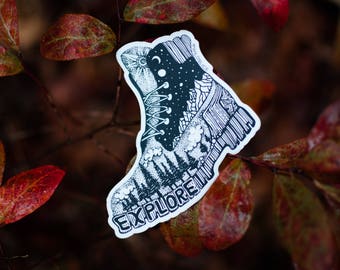 Hiking Boot Sticker 3" Weatherproof and durable, Outdoor sticker, Travel sticker, Wanderlust, Galaxy, Moon sticker, Collectible stickers
