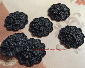 20mm round flat back black flower cabochon cluster flatback 6 pc lot l