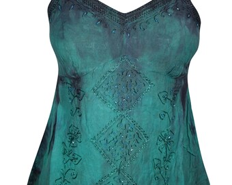 Teal Green Sequin Embroidered Beautiful Top Floral Boho Chic Gypsy Comfy Top Blouse