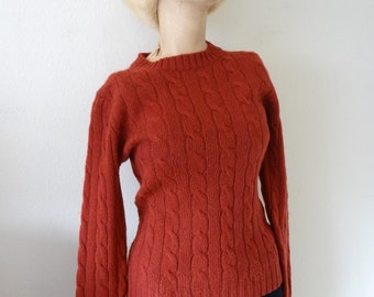 1970s Wool Sweater - cable knit crew neck pullover - preppy vintage