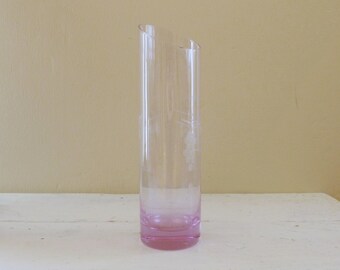 Glass vase, pinkish glass vase, chipped vase, clear glass