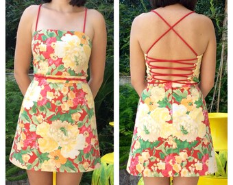 1960s dress / 60s dress / mod dress/ 90s dress / mini dress/ retro dress / backless dress s Floral print dress / mini dress / jumper dress