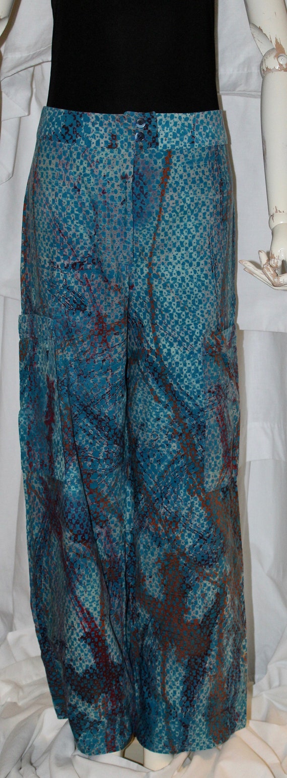 Vintage Batik Pants 80s Hippie Boho Cotton Pants Blues