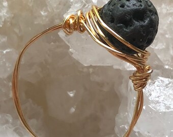 Aromatherapy Lava Stone Wire Wrap Ring
