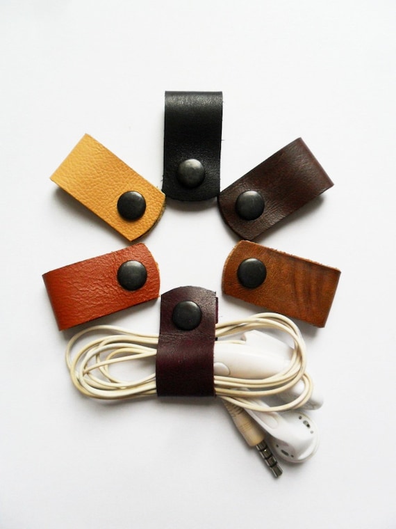 Headphone holder Cord keeper Leather earphone organizer Cable
