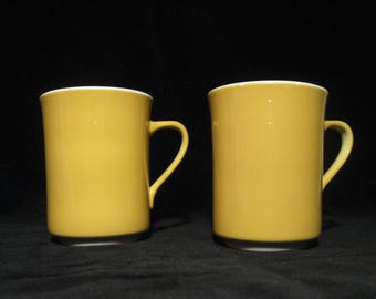 Vintage Syracuse China Set of Two Coffee Mugs Yellow Stoneware Coffee Cups Harvest Gold Syralite USA