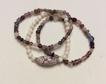 Purple strtch bracelet trio