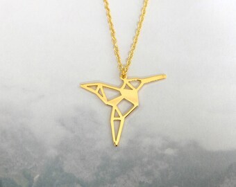 Hummingbird Necklace, Bird necklace, Origami Necklace, Bird jewelry, Everyday Necklace, Gold Necklace, Bird Lover Gift, Gift for her
