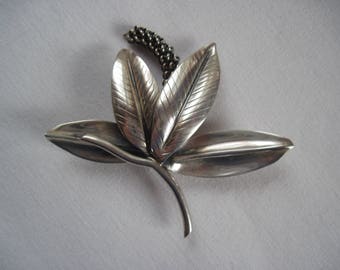 Anton Michelsen by Gertrude Engel- Sterling Leaves and Cattail Brooch Denmark