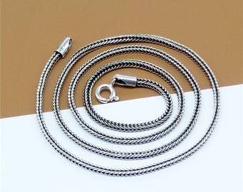 Sterling Silver Bali Wheat Chain, 925 Silver Bali Wheat Chain Necklace, Twist Rope Chain Necklace 2mm 18 20 22 24" Inches - LA478