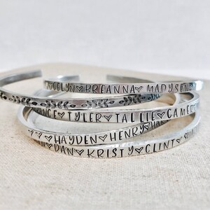 Mother's bracelet • skinny cuff • stacking bracelets • kids names • Pet bracelet • siblings • mother daughter • hand stamped metal bracelet