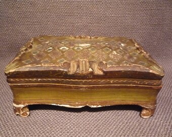 Vintage Italian Florentine Jewelry Box Gold Green Blue
