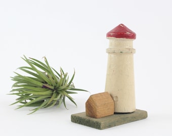 Vintage Miniature Wooden Lighthouse - Nautical Decor Diorama