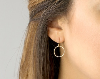 Open Circle Earrings, Dainty Everyday Earring, Minimal Earring, Hoop Earrings, 14k Gold Fill, Sterling Silver, by LEILAJewelryshop, E203