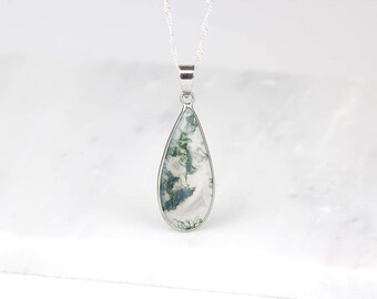 Silver Moss Agate/ Moss Agate Pendant/ Moss Agate Necklace/ Moss Agate Jewelry/ 925 Sterling Silver