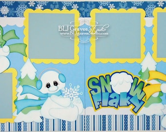2 Premade Winter Snow Scrapbook Pages 12x12 Layout Paper Piecing Snowman Handmade 3