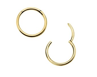 Simple Seamless 14K Gold Plated 16 Gauge 5/16" 316L Surgical Steel Hoop Clicker used for Septum, Cartilage, Tragus, and Daith.