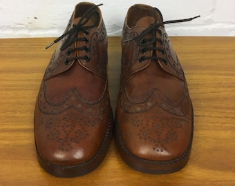 1950's/1960's Vintage Mens Tan/Brown Leather Lace Up Shoes/Brogues/Wingtips by LOAKE Bros. Made in England UK Size 8