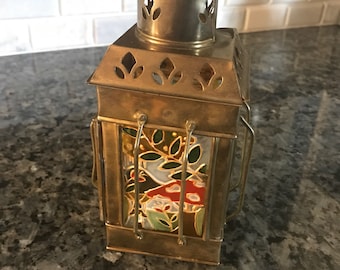 Brass Lantern with Handpaintes Glass