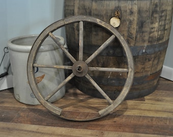 Vintage Wooden Wagon Cart Wheel
