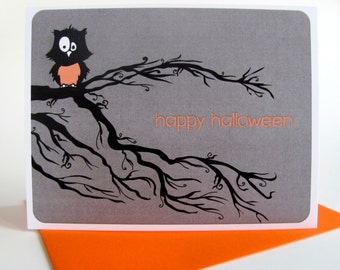 Little Night Owl Grey - Happy Halloween Blank Note Card