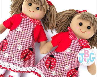 Personalised Rag Doll, Ladybird Doll, Custom Rag Dolls, Embroidered Dolls, New baby girls gift, birthday or baby shower gift, baby girl