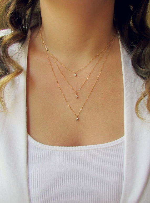 layered necklace dainty triple necklaces diamond rose strand something request simple