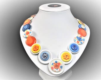 Button necklace - Passion Pop. Gift for her, boho necklace, statement necklace, unique gift, buttons, handmade jewelry, button jewelry OOAK