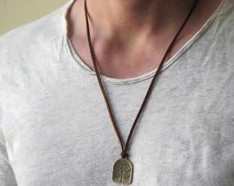 Mens Bronze Tree of Life Necklace , Mens Leather Necklace , Men Tree of Life Pendant , Mens Silver Necklace , Mens Necklace , Tree Jewelry