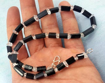 Black Tourmaline & Diamond Quartz strand necklace