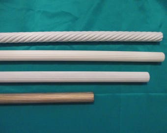 Various sizes white painted twisted / spiral wood rods for draperies / curtains / valances etc .
