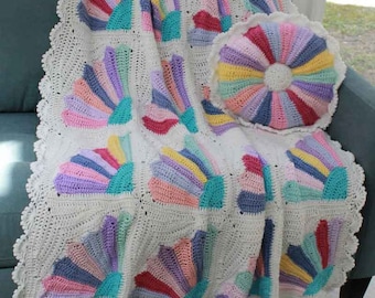 Scrap Fan Afghan and Pillow Crochet Pattern PDF