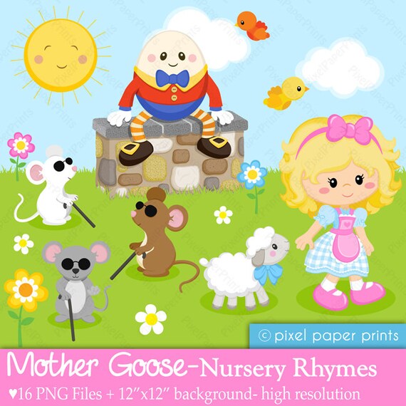 Mother Goose Nursery Rhymes Clipart and Digital paper set