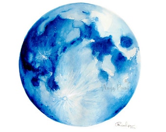Moon Watercolor Art, Original Art, Original Painting, Moon Watercolor Painting, Full Moon Art, Moon Watercolor, Moon Wall Art