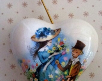 Vintage 1970's retro Kitsch Heart Shaped ceramic Pot Pourri Pomander By Lownds Pateman.