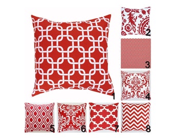 Red Pillow Covers. Red Throw Pillows.Red White Decorative Pillows.Red Toss Pillow.Damask Pillow Covers.Red White Scrolls Pillow