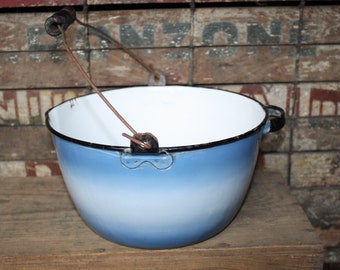 Vintage Blue Ombre Enamelware Pot