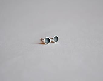 Sterling Silver & Oxidised Domed Stud Earrings - Small